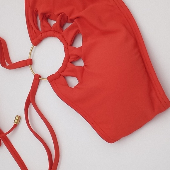 Vince Camuto Serengeti Logo-Ring Cutout Halter Bikini Swim Top Red Sunset S - Picture 7 of 15
